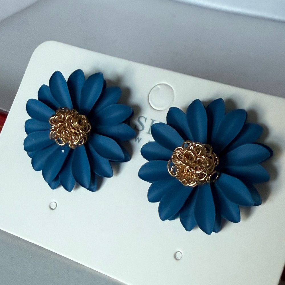 Fashion Jewelry Teal Flower Earrings with Gold Centers